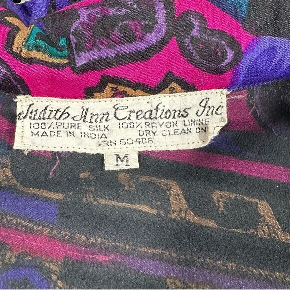 Vintage Judith Ann Creations 100% Silk Floral Patterns Embellished Maxi Dress M - Picture 5 of 16